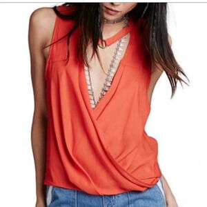 Free People Orange Drapey So Fine Blouse size small
